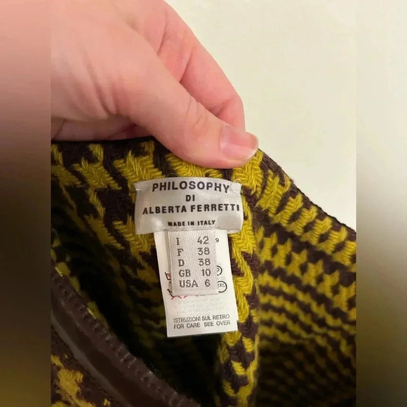 VTG PHILOSOPHY DI ALBERTA FERRETTI Wool houndstooth leather Skirt Jacket Set S - Picture 16 of 16